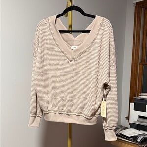 LA MIEL Women's V-Neck Sweater in Light Beige